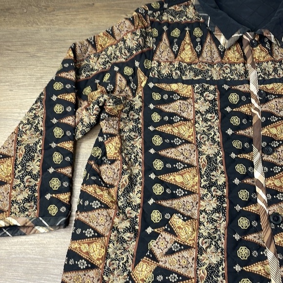 Vintage Koos of Course Women’s Quilted Reversible Black Tan Silk Jacket, size 2X - Picture 3 of 14